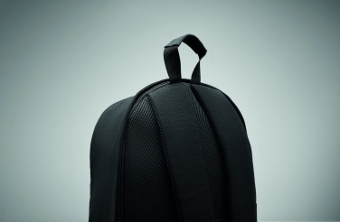 Logotrade Werbeartikel das Foto: Ein 15-Zoll-Laptop-Rucksack aus recycelter Baumwolle (Pre-Consumer) und recyceltem Polyester mit individuell anpassbarem Druck