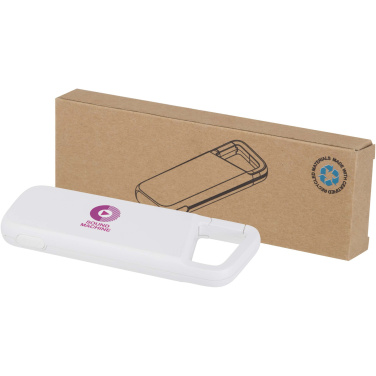 Logotrade Firmengeschenke das Foto: Alkes 12 W 5.000 mAh wasserfeste Powerbank aus recyceltem Kunststoff mit Karabinerhaken