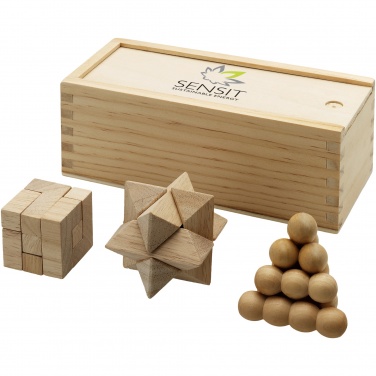 Logo trade promotional merchandise picture of: Brainiac 3-piece wooden brain teaser set