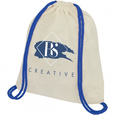 Logo trade promotional giveaway photo of: Oregon 100 g/m² cotton drawstring bag with coloured cords 5L