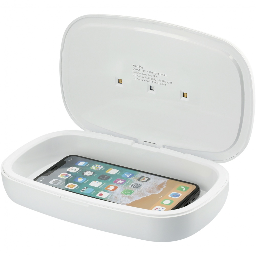 Logo trade advertising products image of: Capsule UV smartphone sanitizer with 5W wireless charging pad
