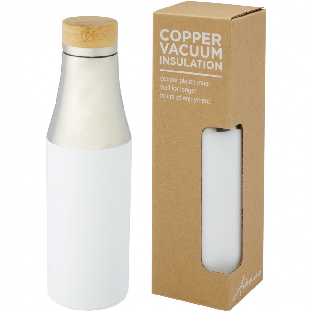 Logo trade promotional items image of: Hulan 540 ml copper vacuum insulated stainless steel bottle with bamboo lid