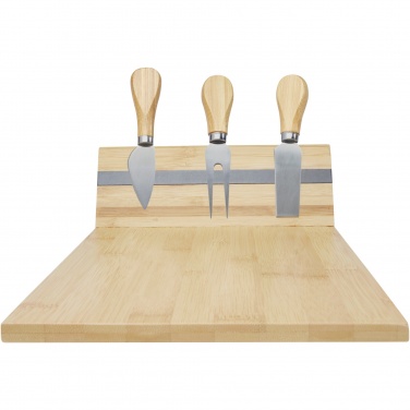 Logo trade promotional items image of: Mancheg bamboo magnetic cheese board and tools