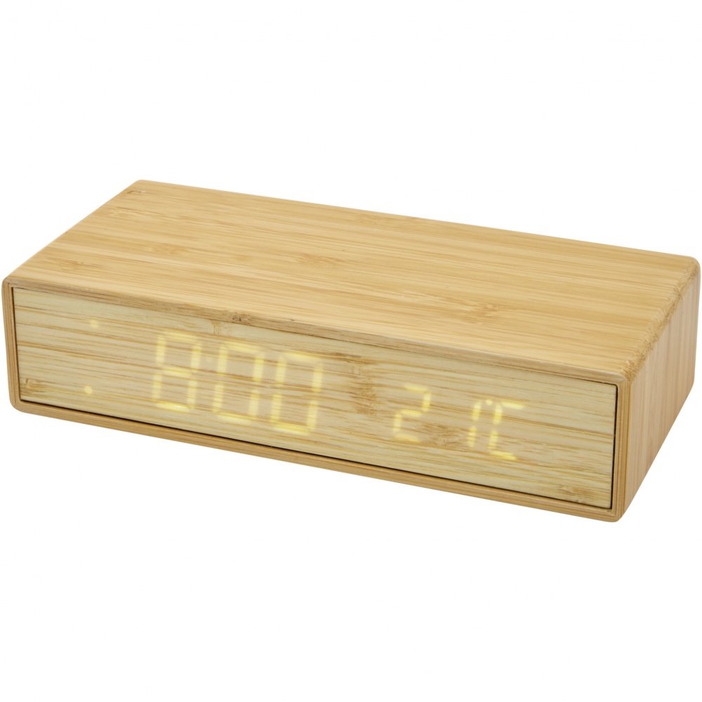 Logotrade corporate gift image of: Minata bamboo wireless charger with clock