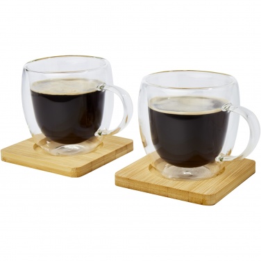 Logotrade promotional item image of: Manti 2-piece 250 ml double-wall glass cup with bamboo coaster 