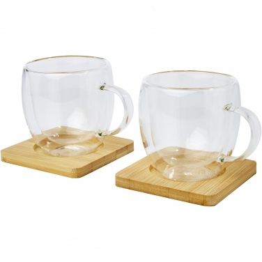 Logo trade promotional items image of: Manti 2-piece 250 ml double-wall glass cup with bamboo coaster 
