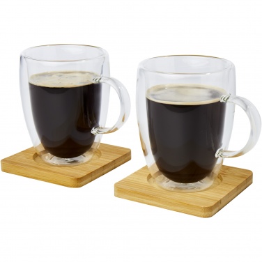Logotrade promotional product image of: Manti 2-piece 350 ml double-wall glass cup with bamboo coaster 