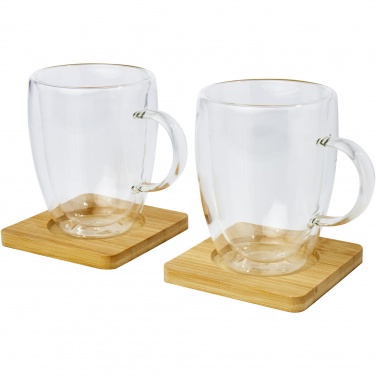 Logo trade promotional merchandise image of: Manti 2-piece 350 ml double-wall glass cup with bamboo coaster 