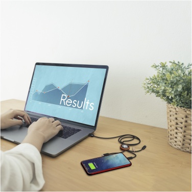 Logo trade promotional giveaways image of: SCX.design C36 3-in-1 rPET light-up logo extended charging cable with round bamboo casing