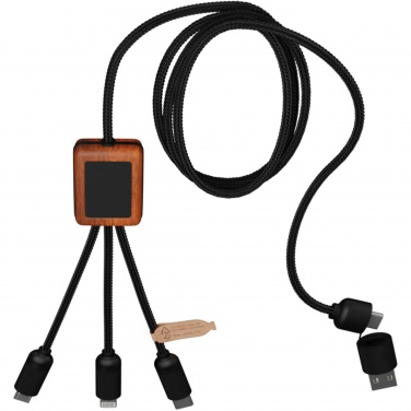 Logo trade corporate gifts image of: SCX.design C38 5-in-1 rPET light-up logo charging cable with squared wooden casing