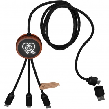 Logo trade promotional items image of: SCX.design C37 5-in-1 rPET light-up logo charging cable with round wooden casing