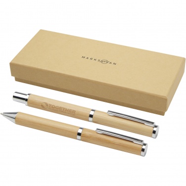 Logotrade promotional item picture of: Apolys bamboo ballpoint and rollerball pen gift set 
