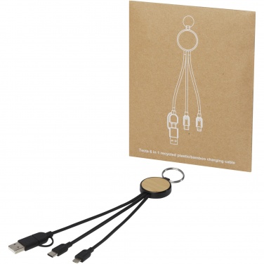 Logotrade promotional giveaway image of: Tecta 6-in-1 recycled plastic/bamboo charging cable with keyring