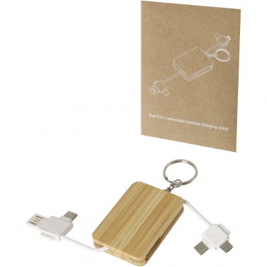 Logotrade promotional gift picture of: Reel 6-in-1 retractable bamboo key ring charging cable