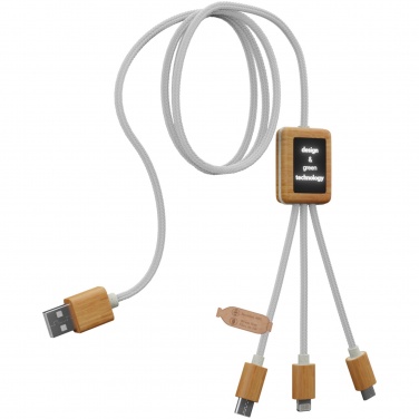 Logo trade promotional gifts picture of: SCX.design C39 3-in-1 rPET light-up logo charging cable with squared bamboo casing