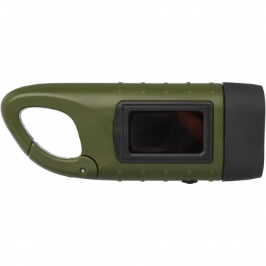 Logo trade corporate gifts image of: Helios recycled plastic solar dynamo flashlight with carabiner