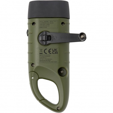Logo trade promotional gift photo of: Helios recycled plastic solar dynamo flashlight with carabiner