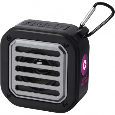 Logotrade promotional giveaway image of: Solo 3W IPX5 RCS recycled plastic solar Bluetooth® speaker with carabiner 