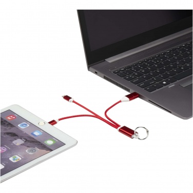Logo trade promotional gifts image of: Metal 4-in-1 recycled aluminium charging cable with keychain