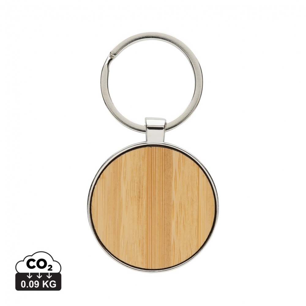 Logo trade corporate gifts image of: RCS recycled zinc alloy round keychain with bamboo