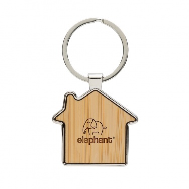 Logo trade business gift photo of: RCS recycled zinc alloy house keychain with bamboo