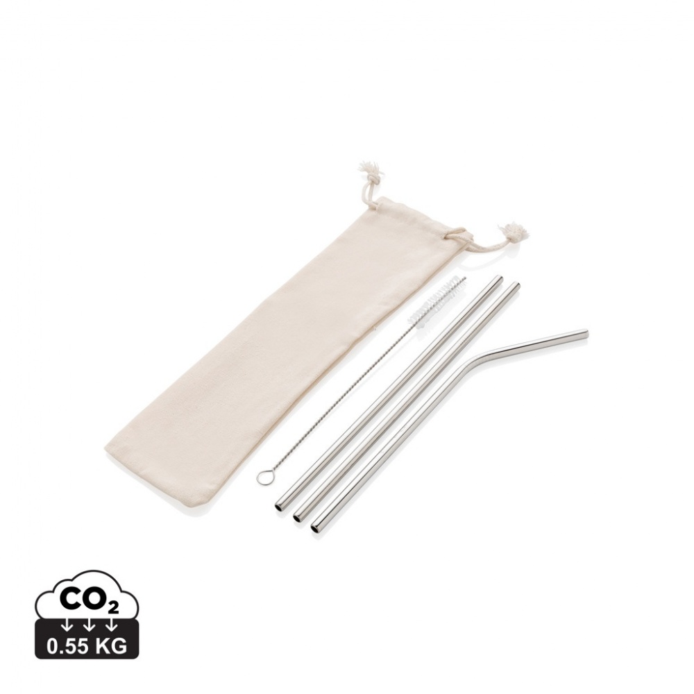 Logo trade promotional giveaway photo of: Reusable stainless steel 3 pcs straw set