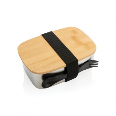 Logotrade promotional gift image of: Stainless steel lunchbox with bamboo lid and spork