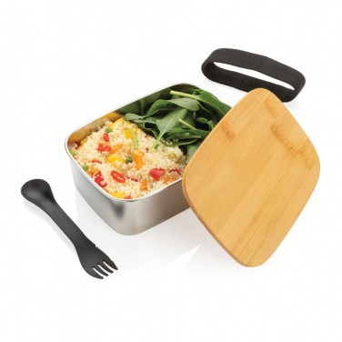 Logo trade promotional items picture of: Stainless steel lunchbox with bamboo lid and spork
