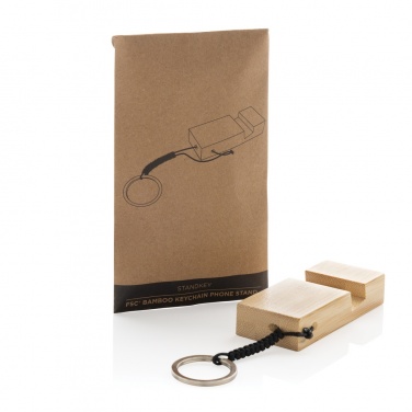 Logo trade advertising products image of: Standkey bamboo keychain phone stand