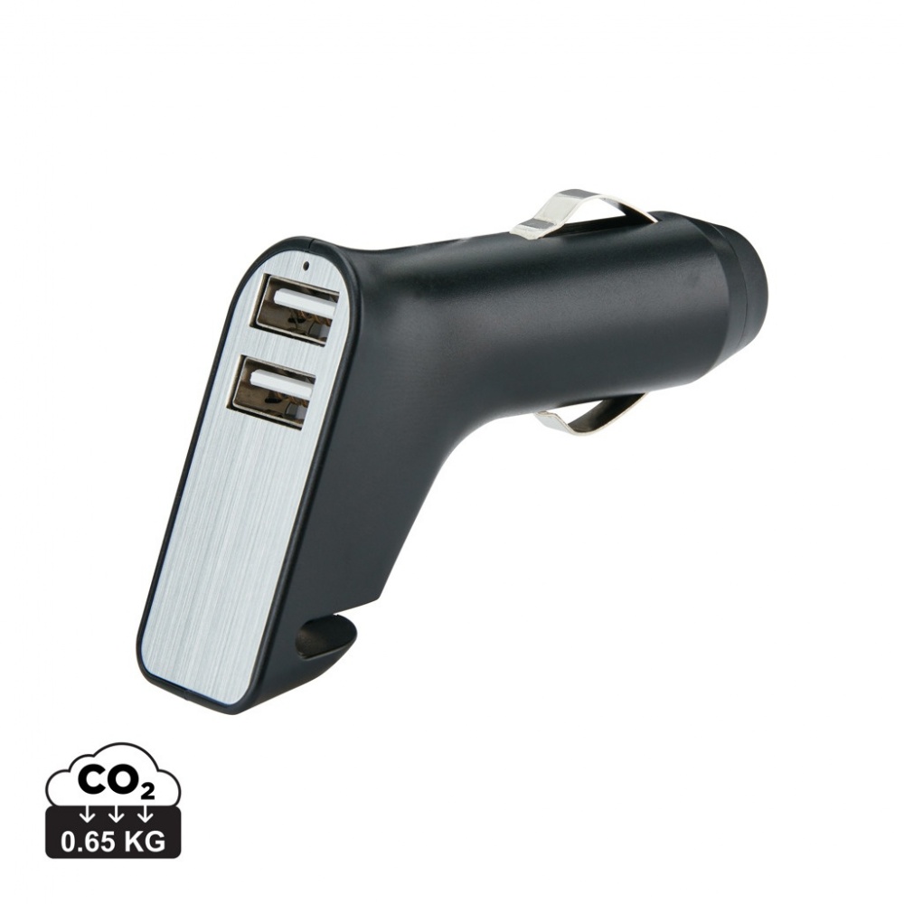 Logo trade promotional merchandise photo of: Dual port car charger with belt cutter and hammer