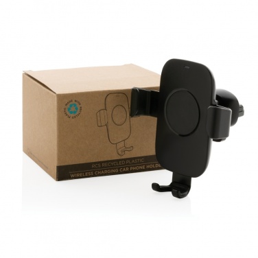 Logo trade promotional giveaways picture of: RCS recycled plastic 10W wireless charging car holder