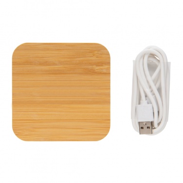 Logo trade business gifts image of: Bamboo 5W wireless charger with USB