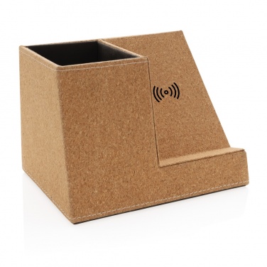 Logo trade promotional items picture of: Cork pen holder and 5W wireless charger