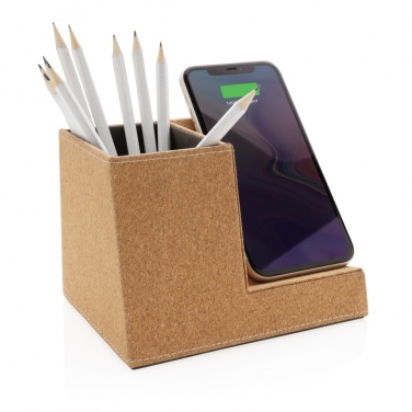 Logo trade corporate gifts picture of: Cork pen holder and 5W wireless charger