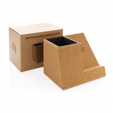 Logo trade advertising product photo of: Cork pen holder and 5W wireless charger