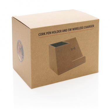 Logo trade business gifts image of: Cork pen holder and 5W wireless charger