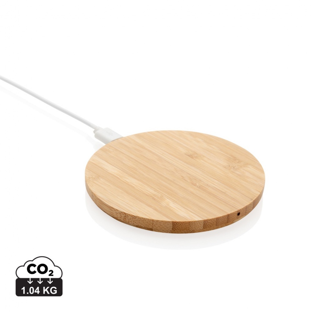 Logo trade promotional products image of: Bamboo 5W round wireless charger