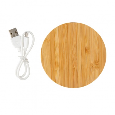 Logo trade corporate gifts picture of: Bamboo 5W round wireless charger