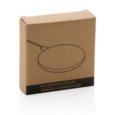 Logo trade promotional giveaway photo of: Bamboo 5W round wireless charger