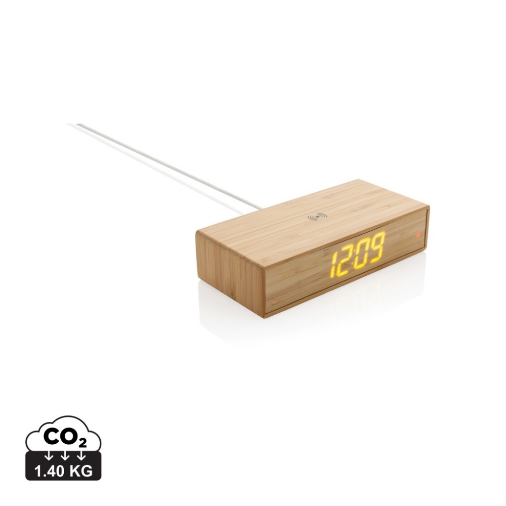 Logotrade promotional merchandise photo of: Bamboo alarm clock with 5W wireless charger