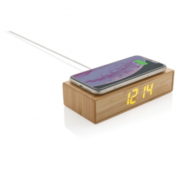 Logo trade promotional giveaway photo of: Bamboo alarm clock with 5W wireless charger