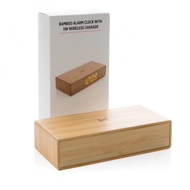Logotrade corporate gift picture of: Bamboo alarm clock with 5W wireless charger