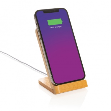 Logo trade promotional gifts picture of: Bamboo 5W wireless charging stand