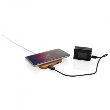 Logo trade promotional giveaways picture of: Bamboo 10W wireless charger with USB