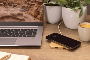 Logo trade corporate gifts image of: Bamboo 10W wireless charger with USB