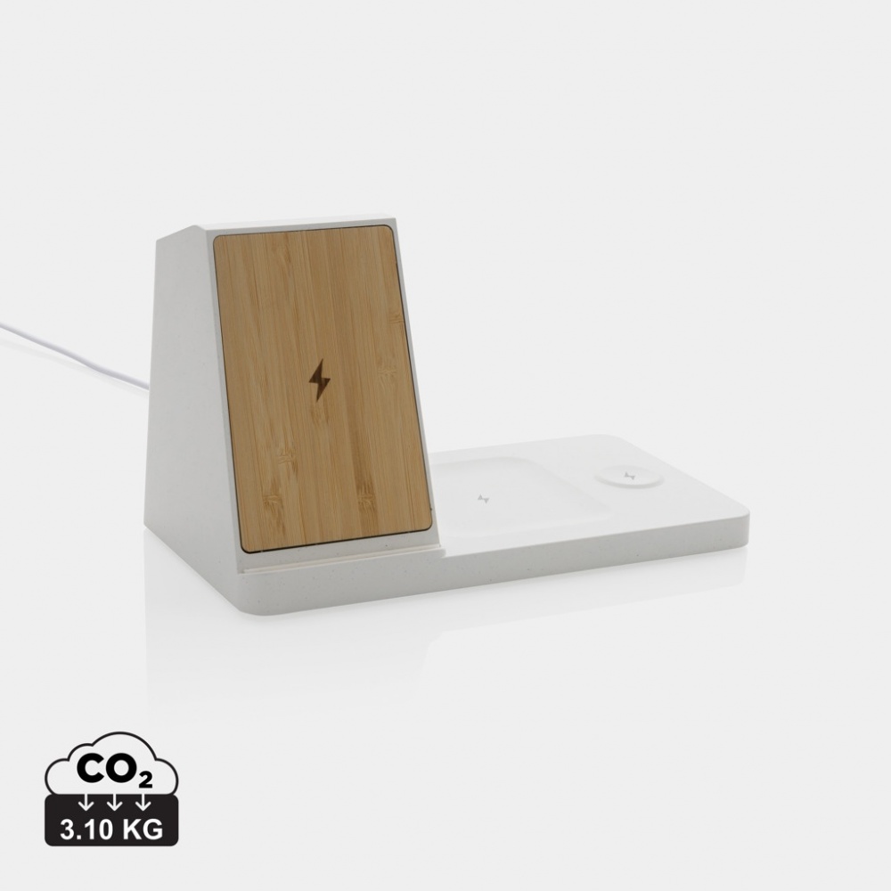 Logotrade promotional merchandise picture of: Ontario recycled plastic & bamboo 3-in-1 wireless charger