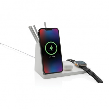 Logo trade business gifts image of: Ontario recycled plastic & bamboo 3-in-1 wireless charger