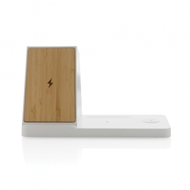 Logotrade corporate gift image of: Ontario recycled plastic & bamboo 3-in-1 wireless charger