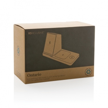 Logotrade corporate gifts photo of: Ontario recycled plastic & bamboo 3-in-1 wireless charger