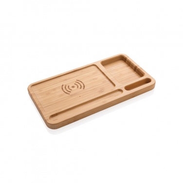 Logo trade promotional merchandise picture of: Bamboo desk organiser 5W wireless charger